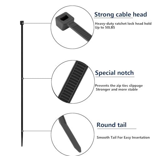 2000 PCS Zip Ties Assorted Sizes 4+6+8+10+12 4+6+8+10+12 inch(2000pcs) Black gallery