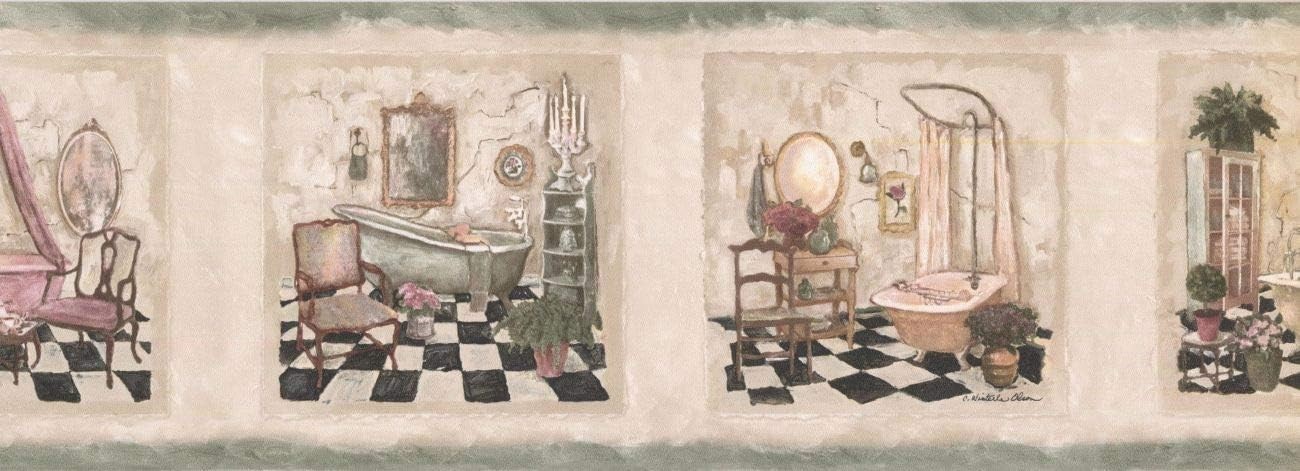 Retro - Bathroom Wallpaper Border - Norwall SP76478 - QTY 3 - 7in x 15ft - New gallery