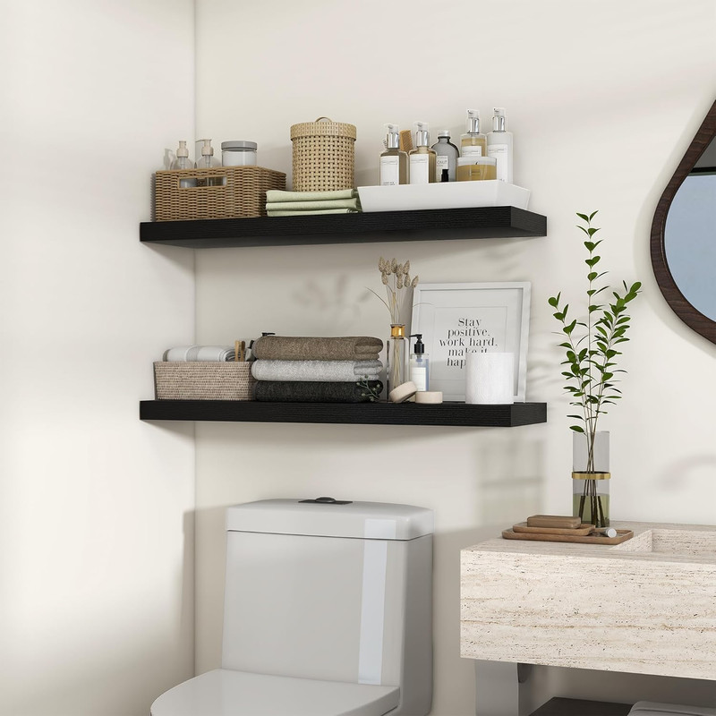 36" Black Floating Wall Shelves - 10" Deep, Invisible Brackets, Multi-Use Decor gallery