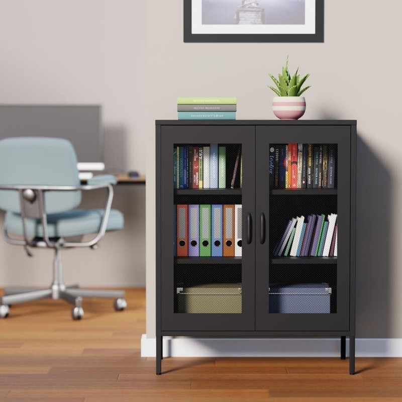 Cofar Metal Storage Cabinet with Mesh Doors 2 Adjustable Shelves for Home Office gallery