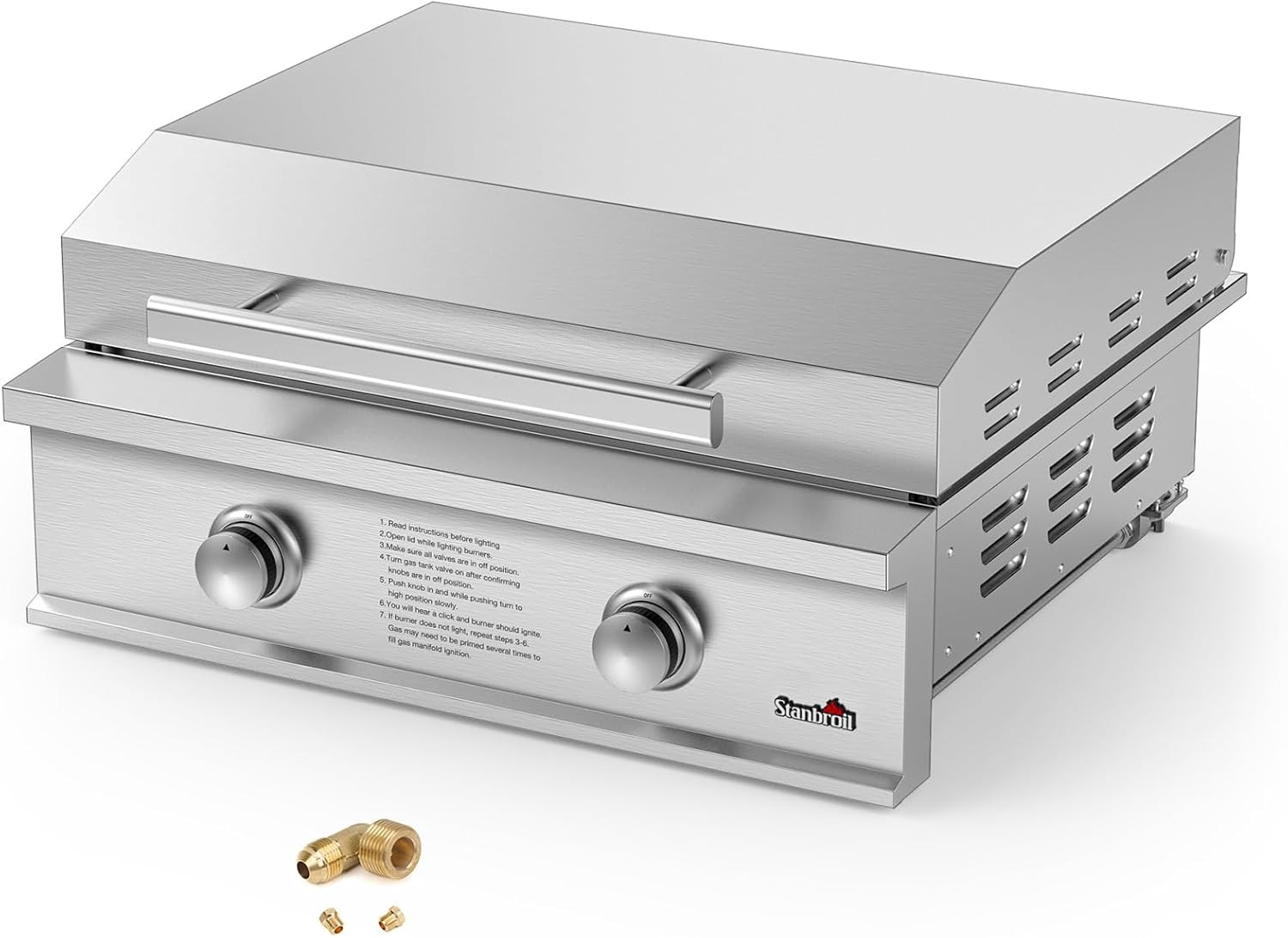 28" Stainless Steel Natural Gas Griddle - 2-Burner BBQ Grill, 34,000 BTUs gallery