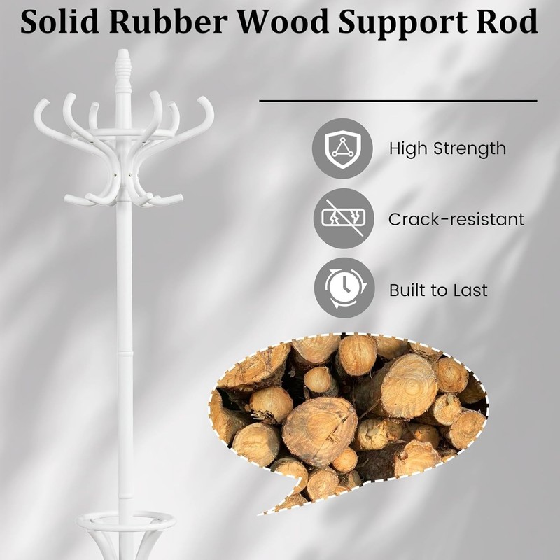 Wood Standing Hat Coat Rack with Umbrella Stand-Natural - Color: white gallery