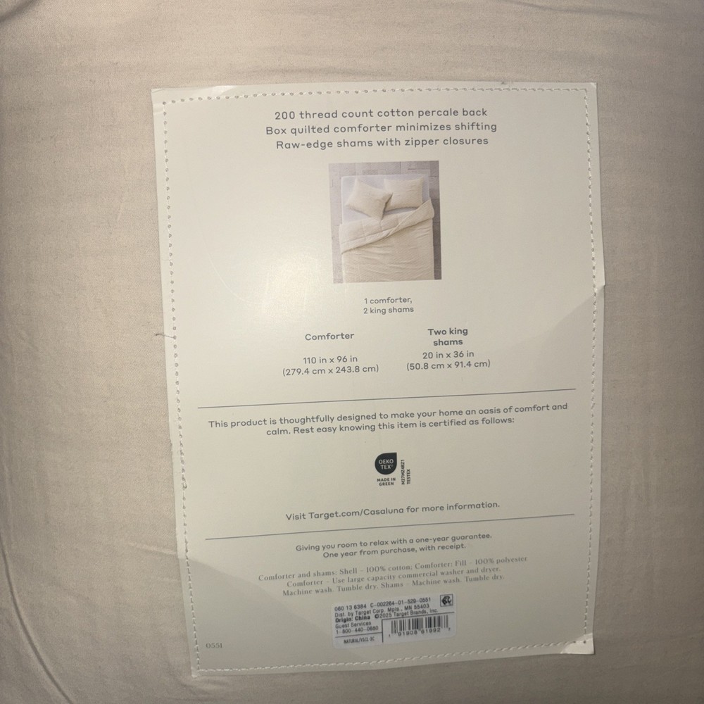 Casaluna - King Textured Chambray Cotton Comforter & Sham Set Natural New