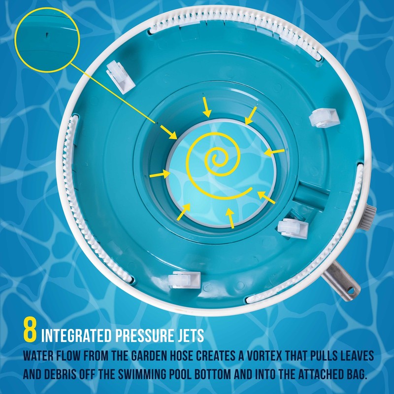 Swimming Pool Leaf Terminator Vacuum, 15" Cleaner, 2 Debris Eater Bags, 8 Jets gallery