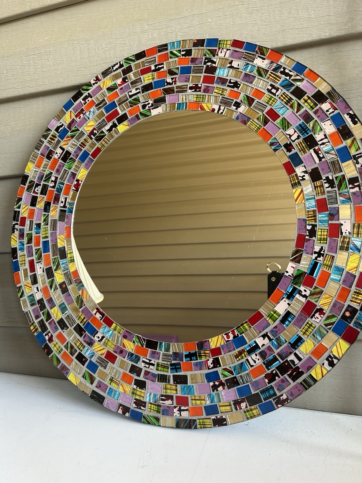 Handcrafted Glass Mosaic Decorative Wall Mirror, 20" Round Bohemian Abstract gallery