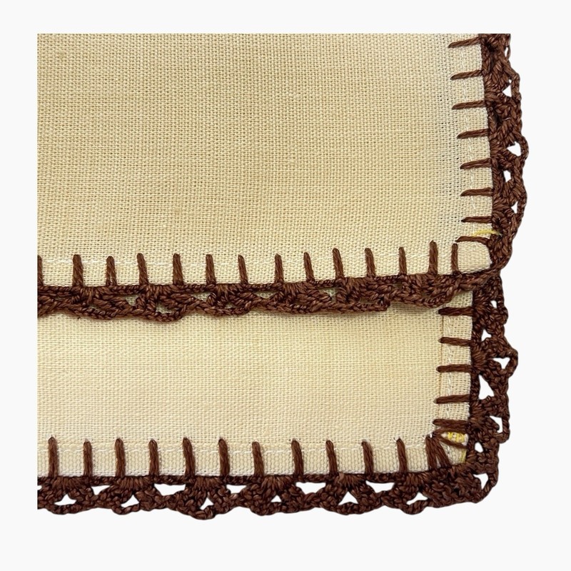 Table Runner Beige Brown Crocheted Edge Green Floral Embroidery Farmhouse 34x13 gallery