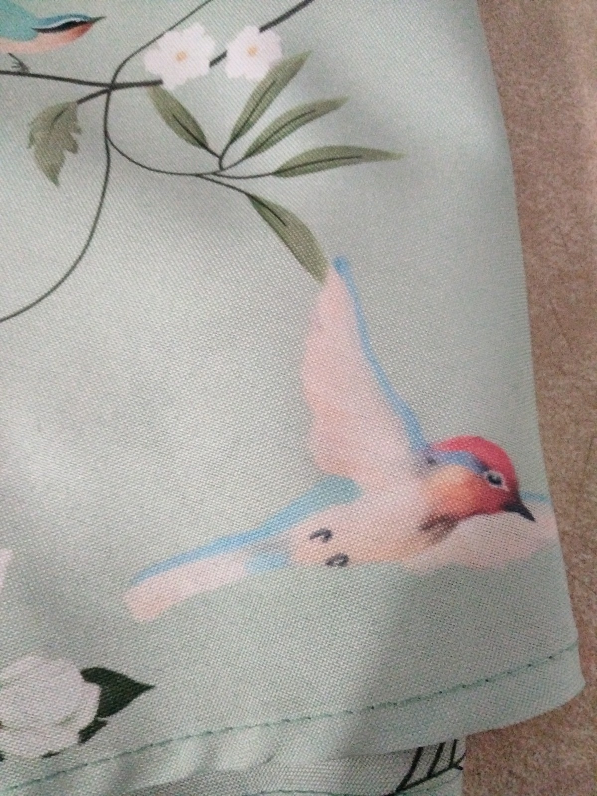 Bird & Floral Print Sage Tablecloth – 70x56 Hand Crafted. gallery