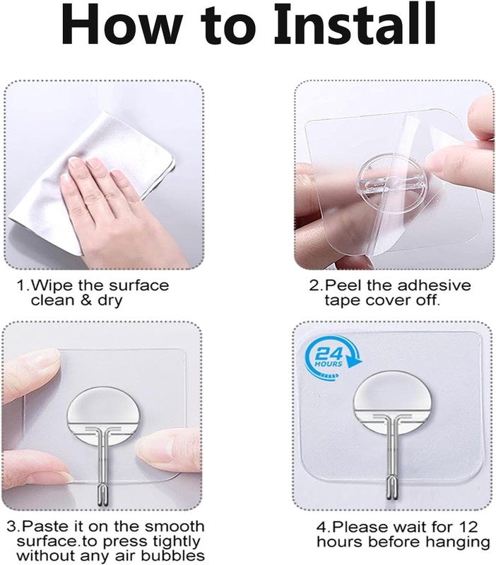 Waterproof Adhesive Wall Hooks - 12 Pack, 13LB Load-bearing & No Damage Removal gallery