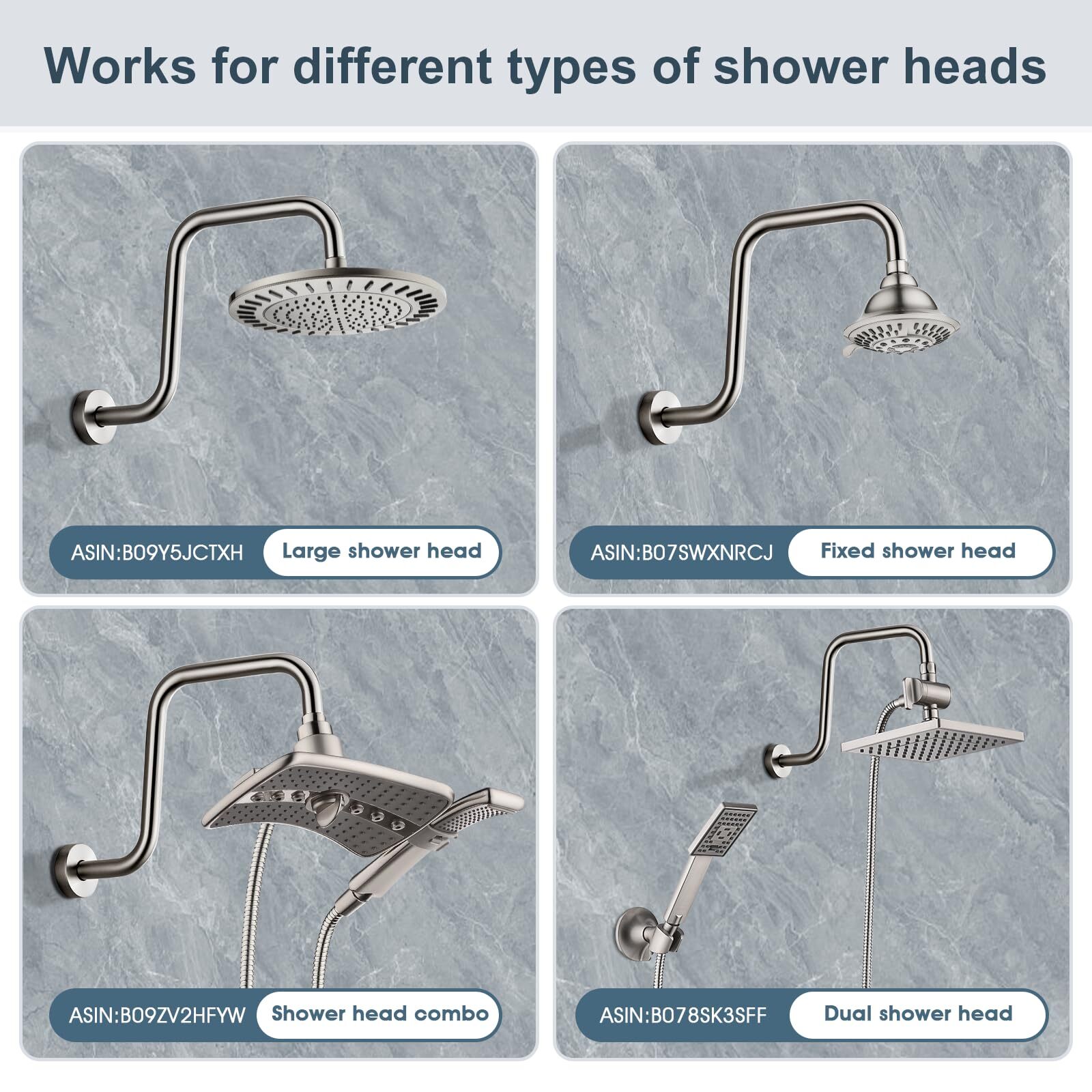 BRIGHT SHOWERS 13 Inch Shower Head Extension Arm with Flange S Shaped High gallery