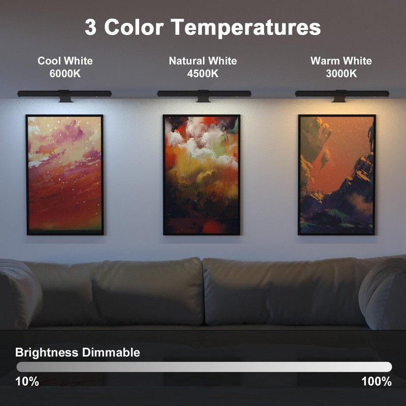 Picture Light with Remote, Wireless Battery Painting Light with 3 Lighting Color gallery