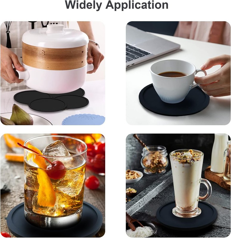 Anti-Slip Reusable Drink Coasters Set - Non Slip Silicone Coasters Protect Desk gallery