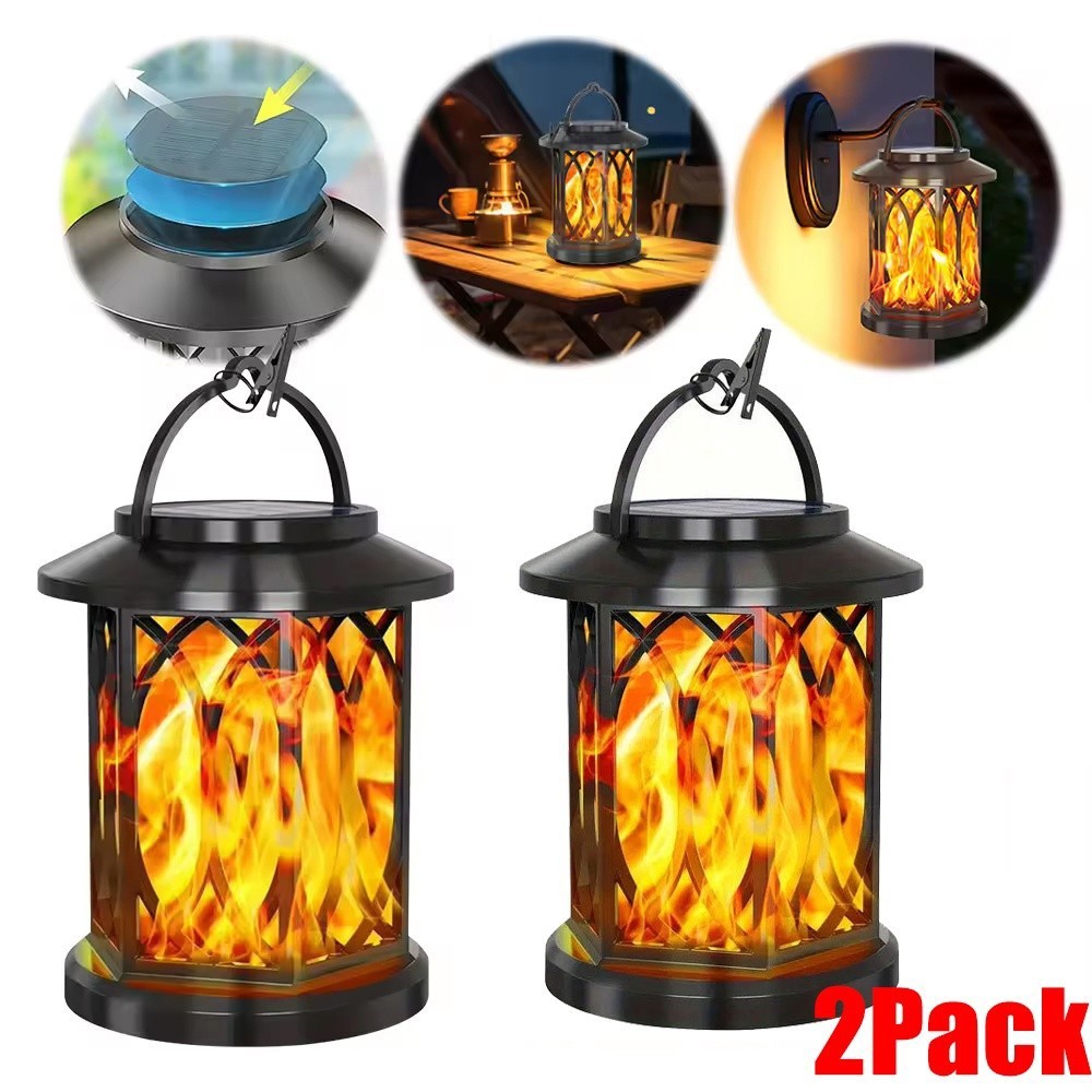 Hanging Solar Lights Lantern Outdoor Flickering Flames Solar Outdoor 2 Pack gallery