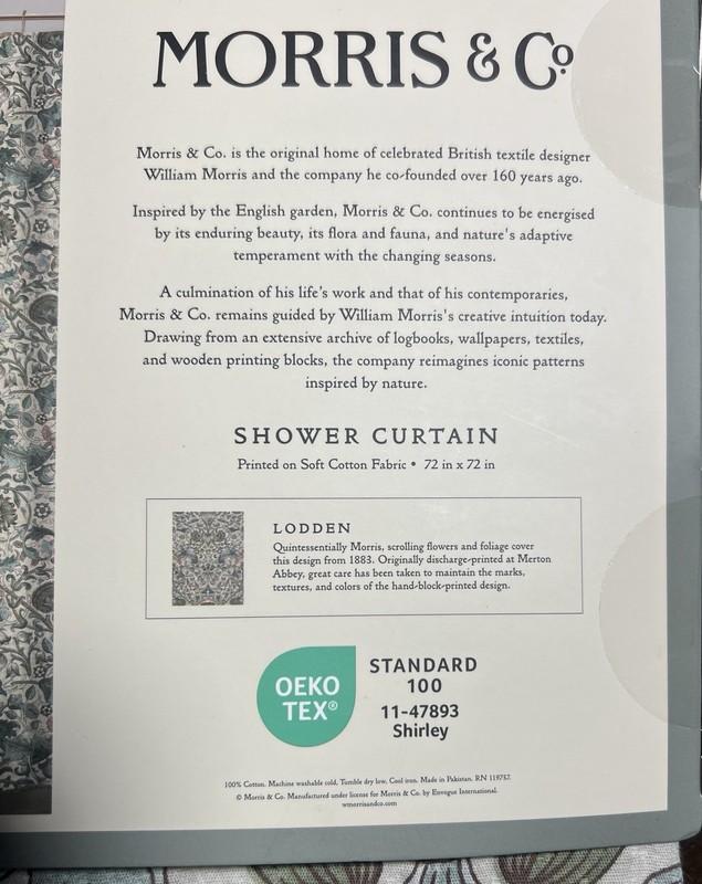 William Morris & Co LODDEN Shower Curtain Cotton 72” Cottage NEW!!! BEAUTIFUL! gallery