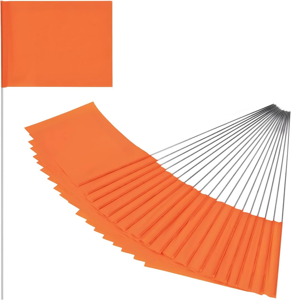 20Pack Orange Marking Flags,Writable | 15X4X5 Inch,Pvc Small Lawn Marking Flags,
