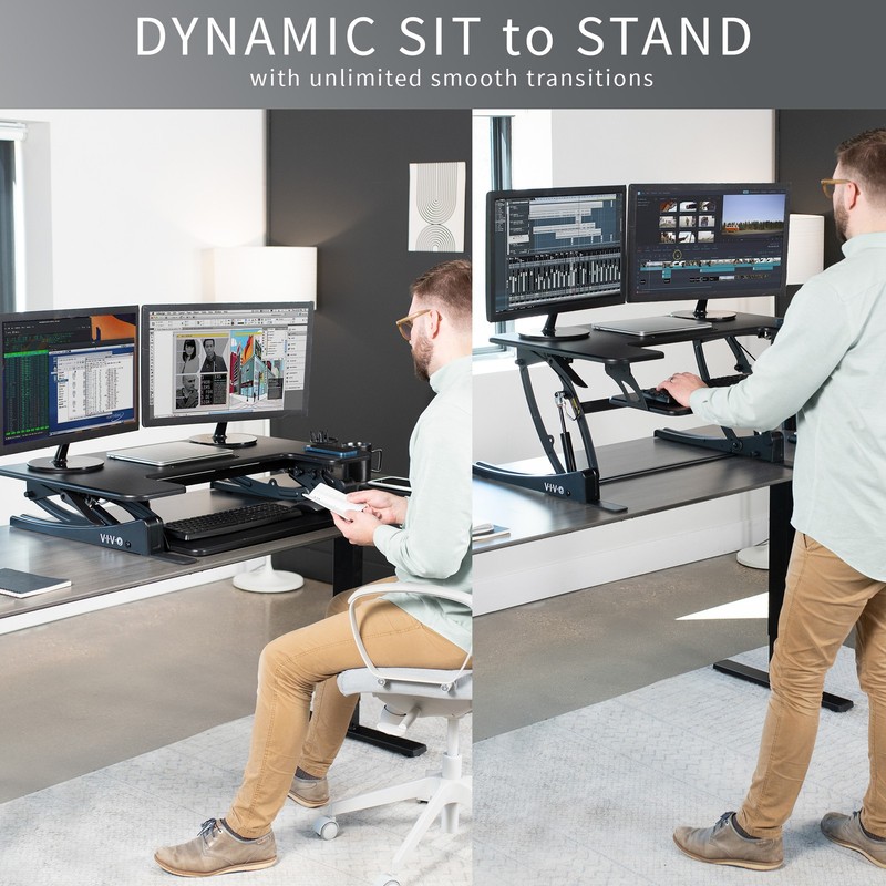 VIVO Black Height Adjustable Standing Desk Monitor Riser Tabletop Sit to Stand gallery