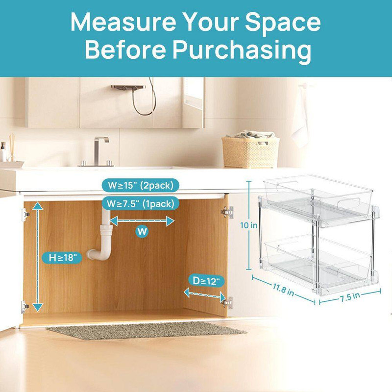 Multi-Purpose Tabletop Mount Slide-Out Drawer Non-Slip Shower Caddy, 4-Pack Bath gallery