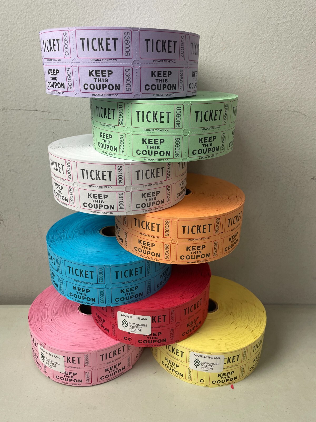 1 Case Raffle Tickets 20 Rolls 2000 Ea. 50/50 Assorted Double Stub Split the Pot gallery
