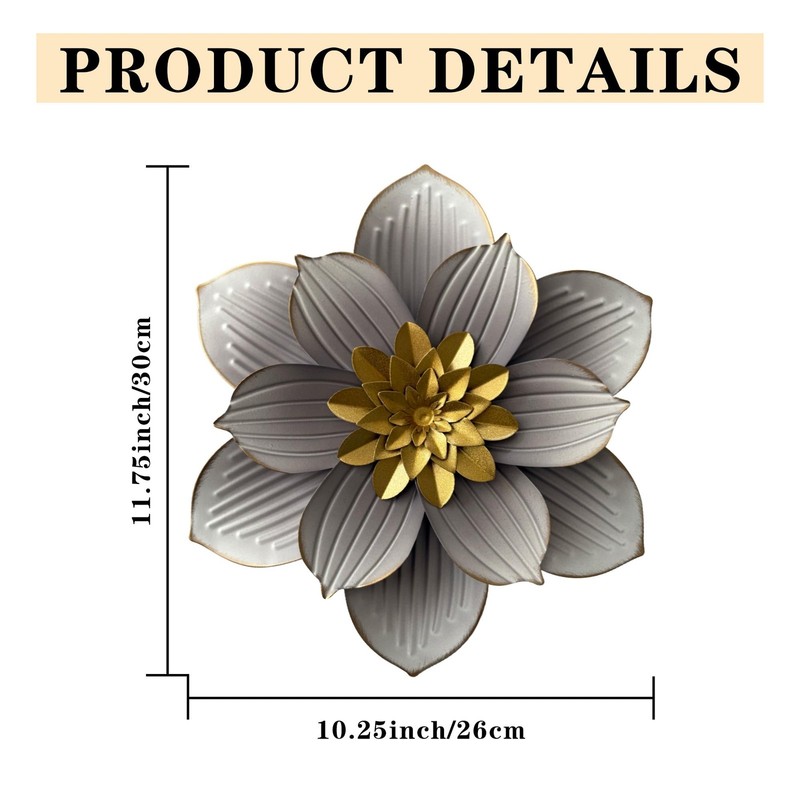 12" Metal Flower Wall Decor Rustic Floral Sculpture 3D Flower Art Decoration ... gallery