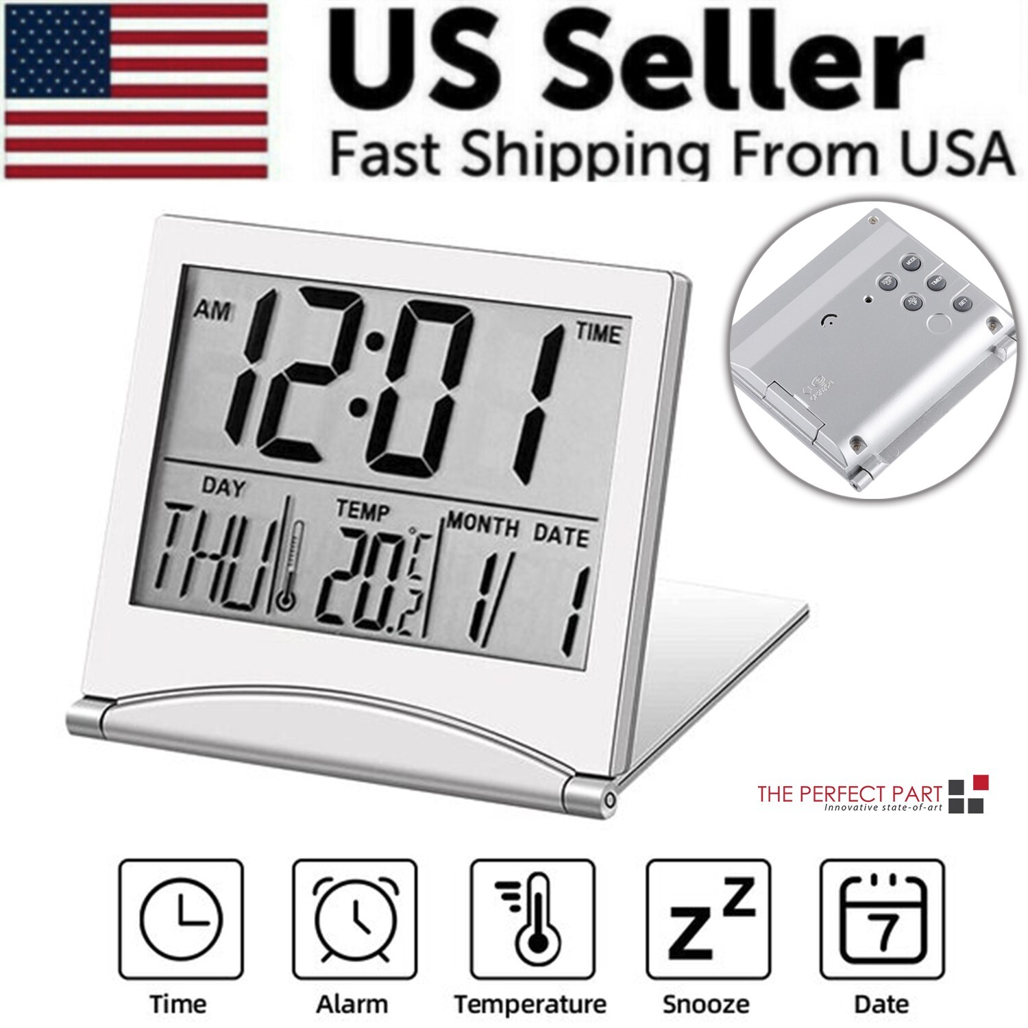 Digital Travel Alarm Clock Foldable Temperature LCD Clock Compact Desk Timer New gallery