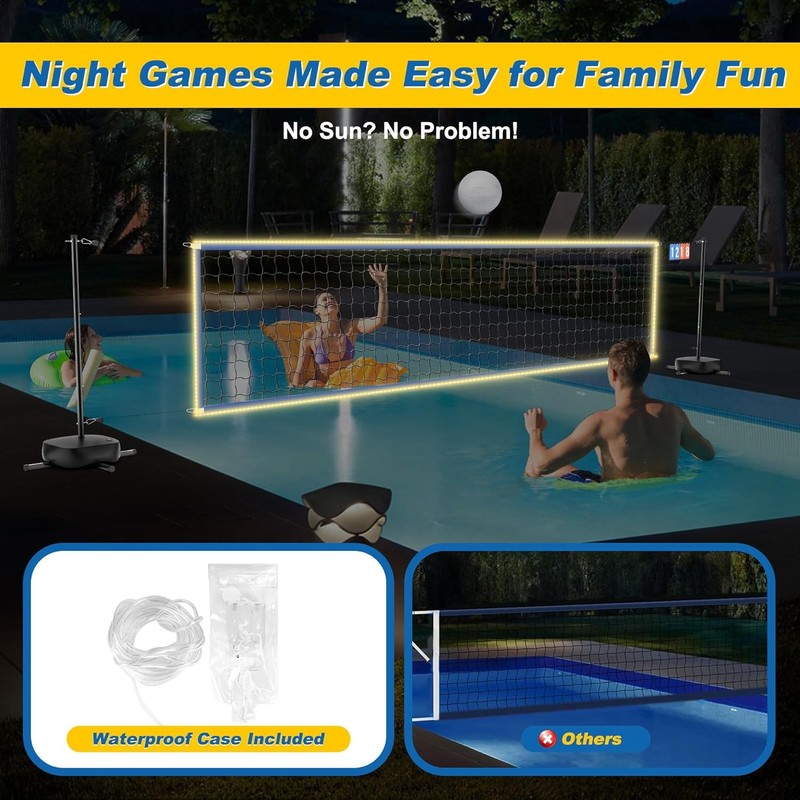 Pool Volleyball Net Set LED Lights Adjustable 15-32FT for Inground Pools gallery