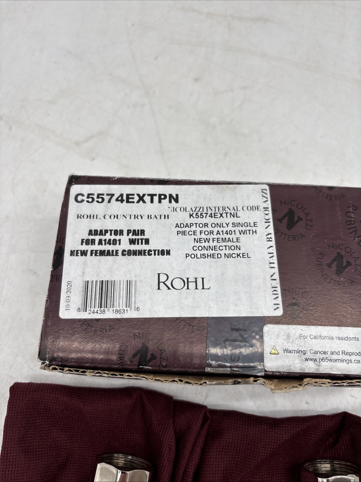 Rohl C5574EXTPN Adaptor Pair for A1401 w/New Female Connection, Polished Nickel gallery
