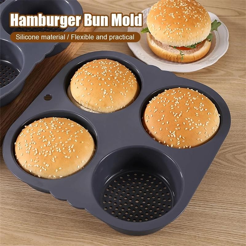 Silicone Hamburger Bun Baking Mold Nonstick Food Grade Bread Pan Bpa Free Trays gallery