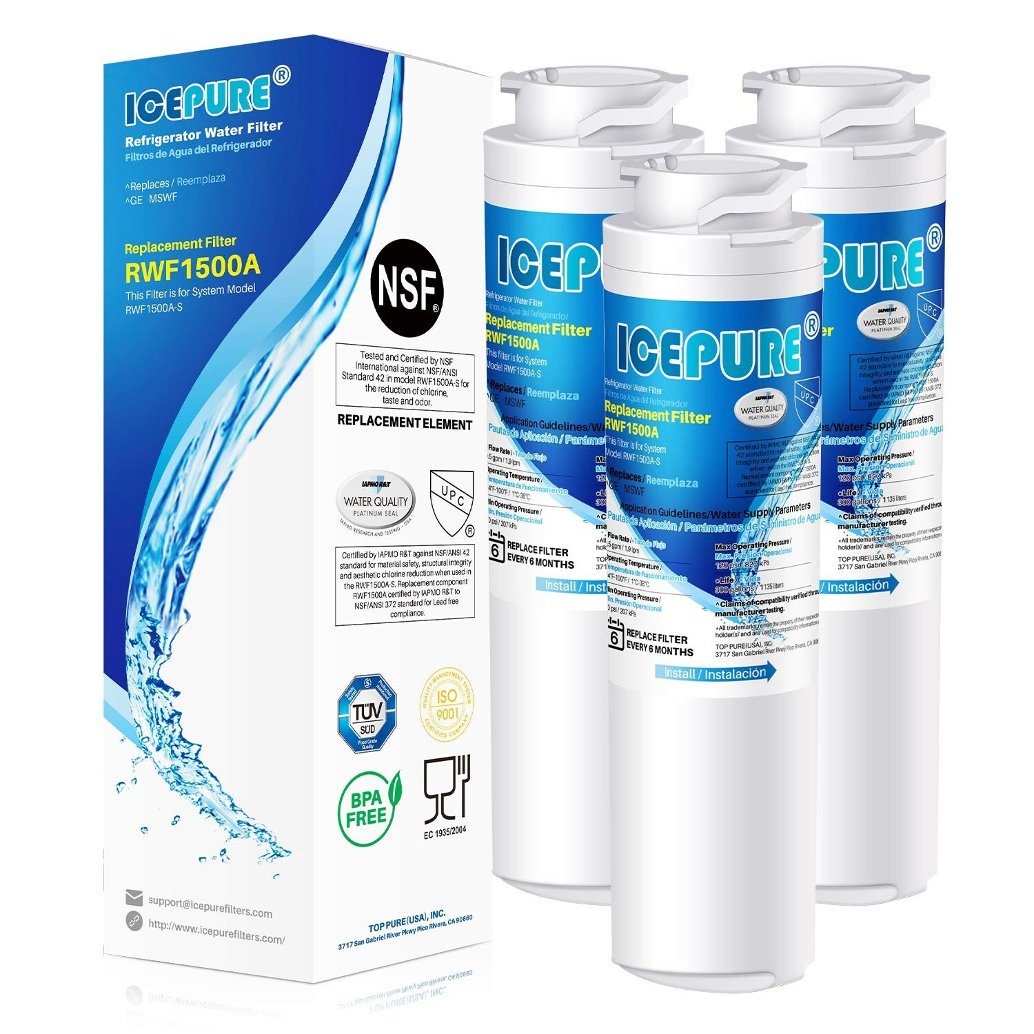 MSWF Refrigerator Water Filter, made from premium BPA-free materials, 3PACK gallery