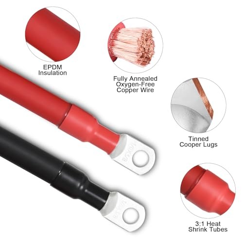 1/0 Battery Cable 1/0 AWG Battery Cable with 3/8" Battery Lugs 1FT 1/0AWG-3/8" gallery