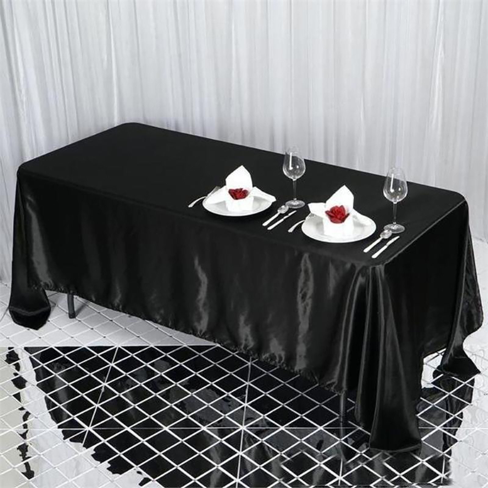Black 72x120" RECTANGLE Satin TABLECLOTH Wedding Party Home Banquet Linens SALE gallery