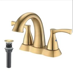 Fapully Luxury 4″ Centerset 2 Handle High-Arc Bathroom Faucet Brushed Gold