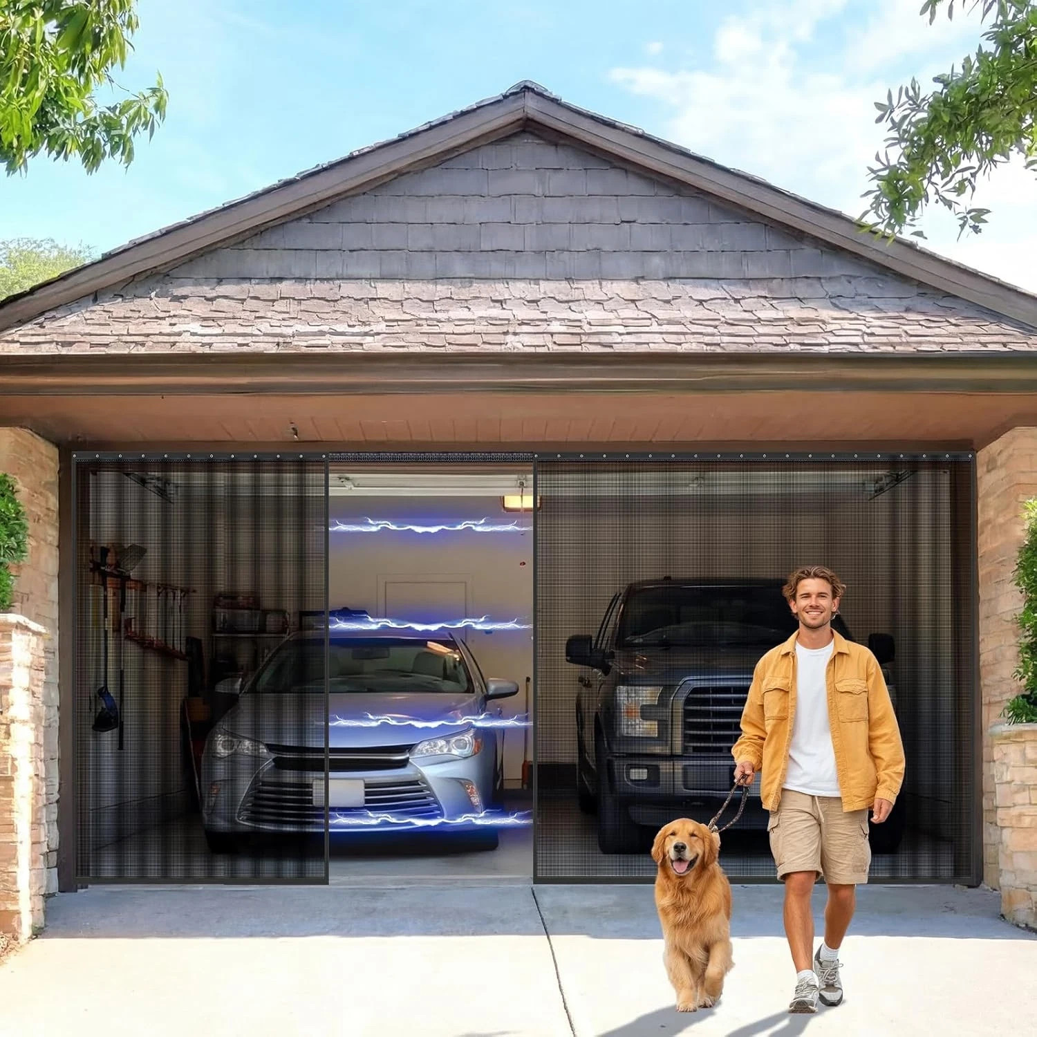 16 X 7 Ft Retractable Sliding Garage Door Screen 2 Car with Track Zipper Closure gallery