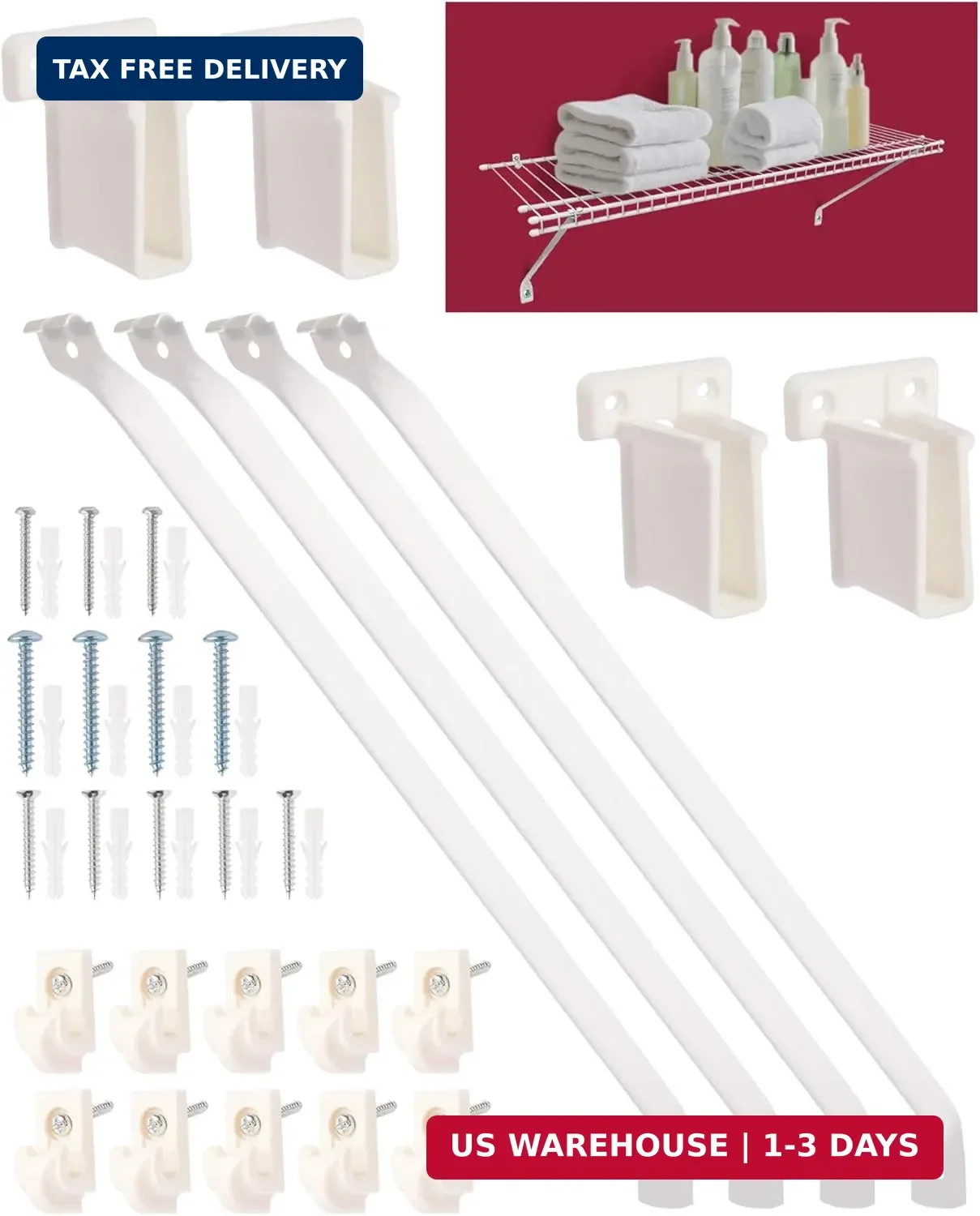 12inch Wire Shelf Brackets for Standard Shelves- 25kg Max Load Rust-Proof Metal gallery