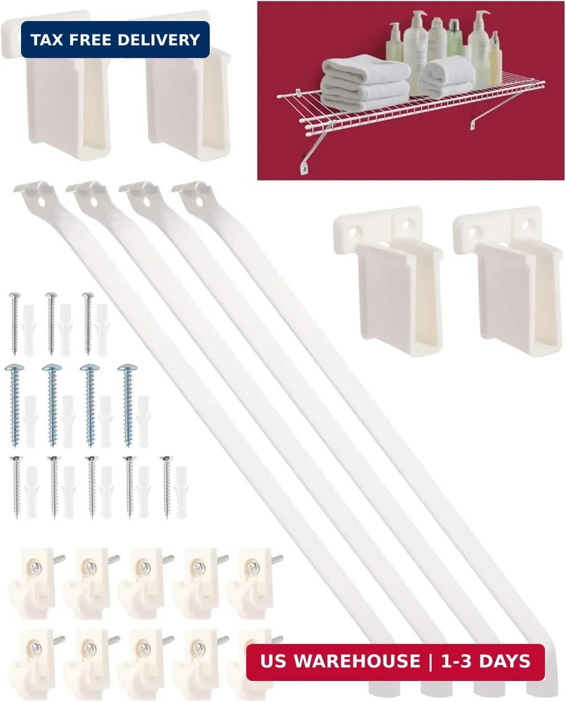 12inch Wire Shelf Brackets for Standard Shelves- 25kg Max Load Rust-Proof Metal