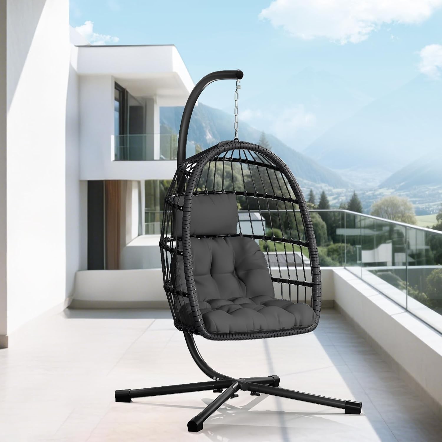 Egg Chair with Stand Patio Rattan Wicker Hanging Swing Egg Hammock Chair 350LBS gallery