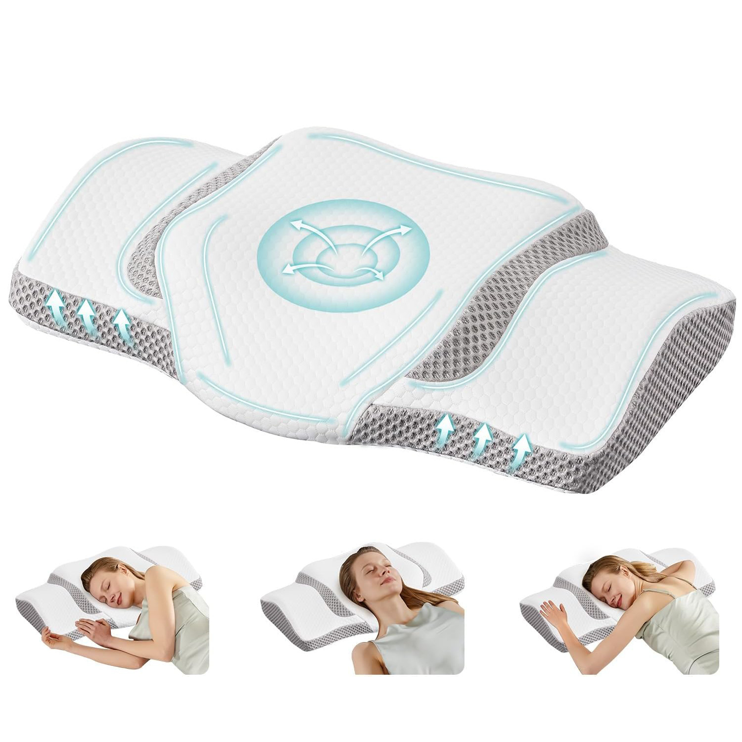 JHK King Size Square Cervical Neck Pillow w/Removable Pillowcover,Memory Foam gallery