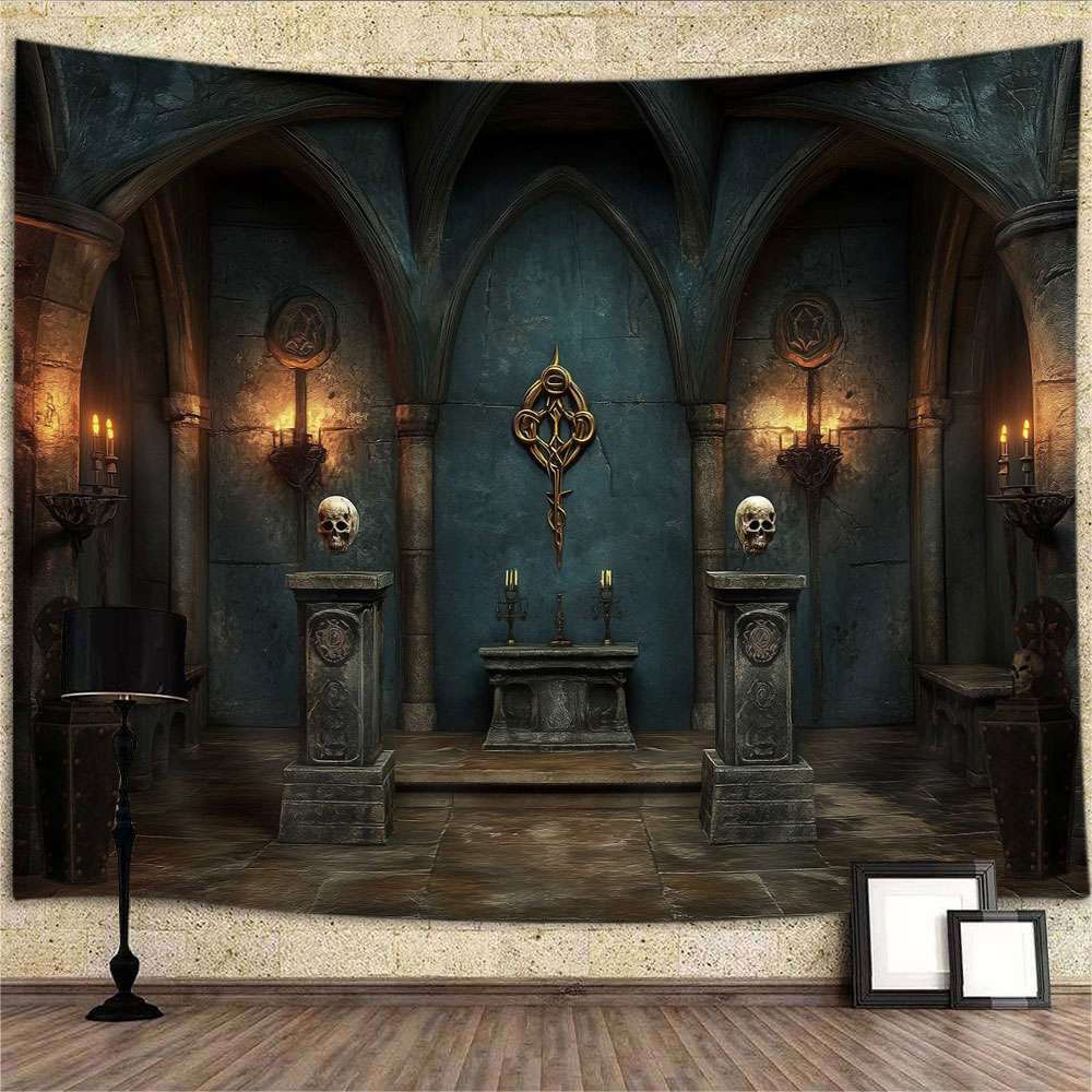 Gothic Church Extra Large Tapestry Wall Hanging Horror Film Background Games gallery
