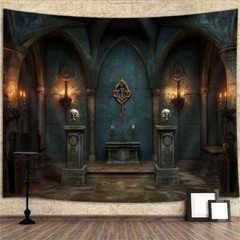 Gothic Church Extra Large Tapestry Wall Hanging Horror Film Background Games