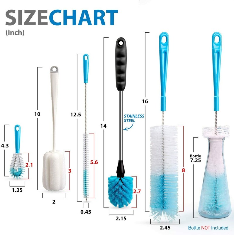 5 Pack Bottle Brush Cleaning Set，Long Handle Bottle Cleaner for Washing Narrow gallery