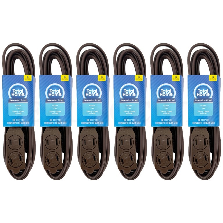 Total Home 3 Outlet Extension Cord 9ft Brown Vinyl Lot of 6 gallery