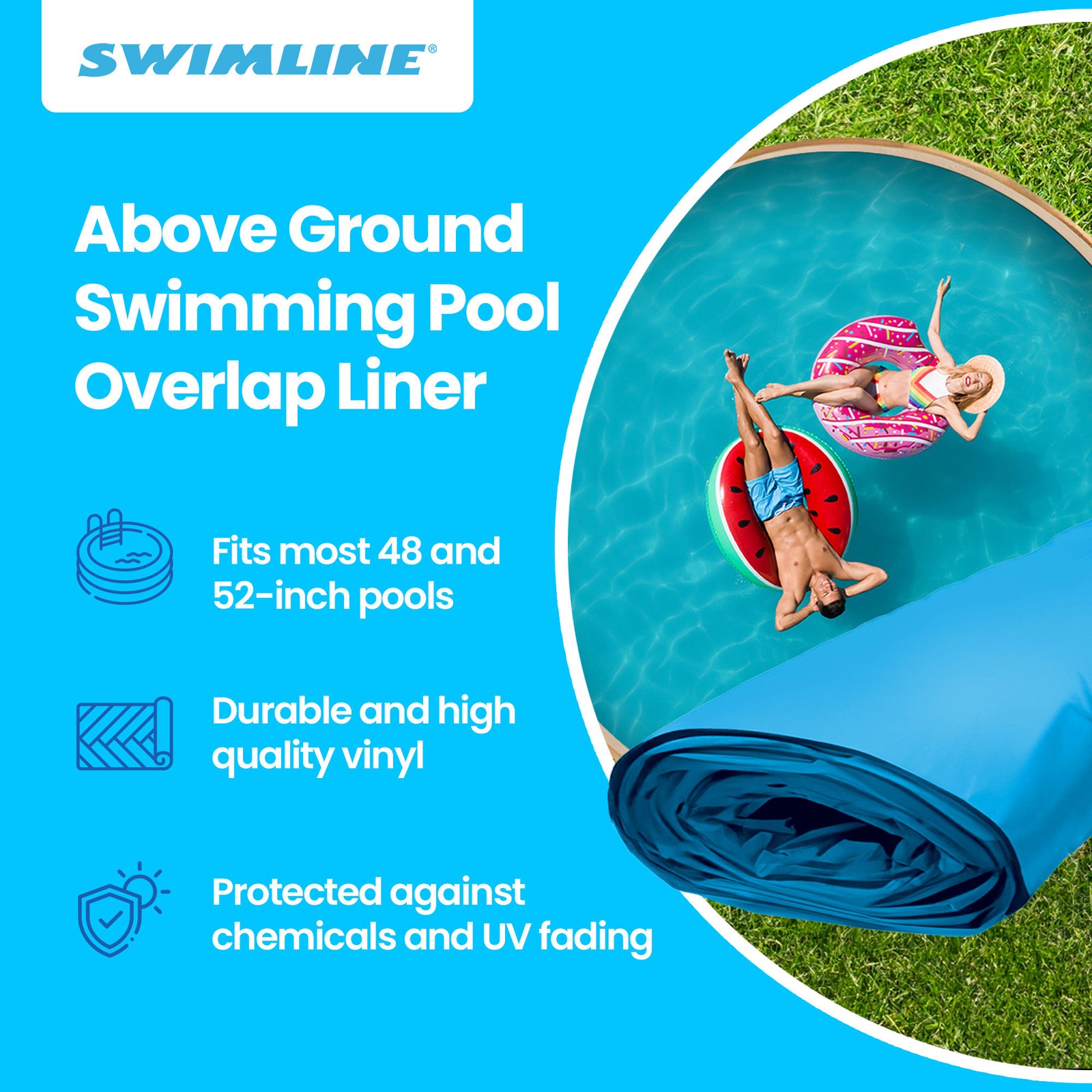Swimline LI214820 21' Solid Blue Round Above Ground Swimming Pool Overlap Liner gallery
