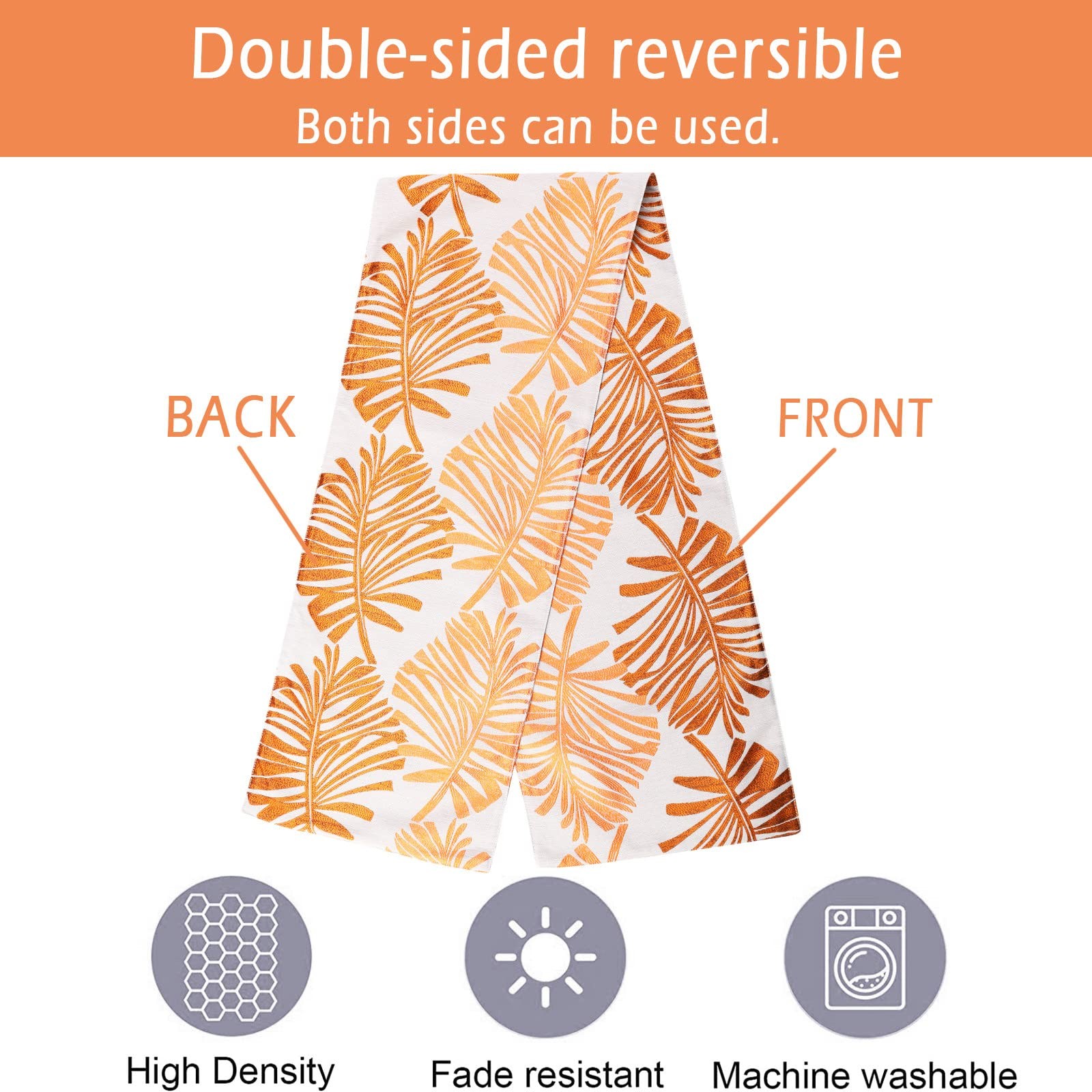 Orange Leaf Table Runner 12x70 Inch Reversible Polyester Kitchen Dining gallery
