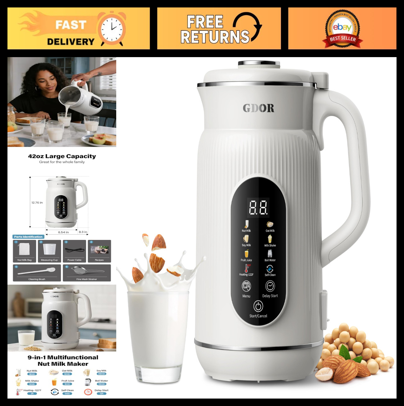 42oz Smart Nut Milk Maker - 9-in-1 Plant Milk Machine for Almond, Oat, Soy, Juic gallery