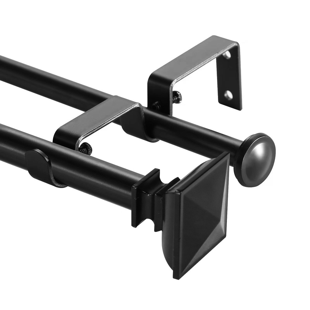 5/8" Square Urn Adjustable Double Drapery Curtain Rod, 28”-48“/ 48”-84“/84”-120”