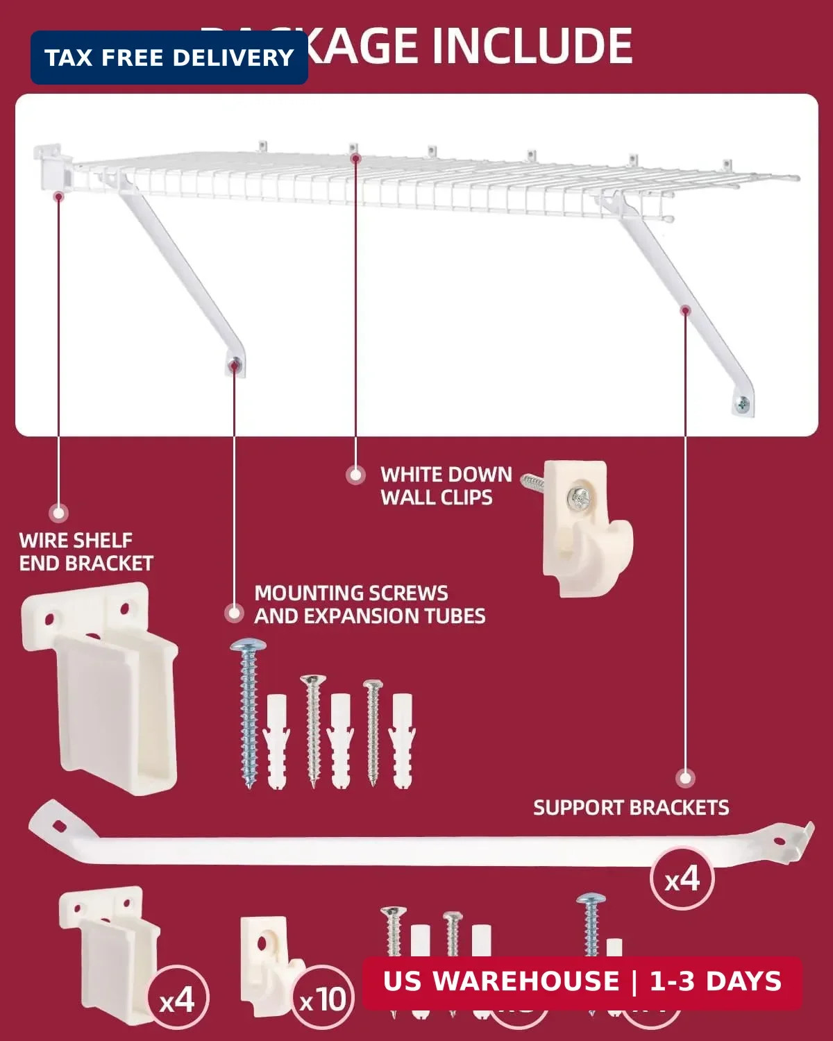 12inch Wire Shelf Brackets for Standard Shelves- 25kg Max Load Rust-Proof Metal gallery