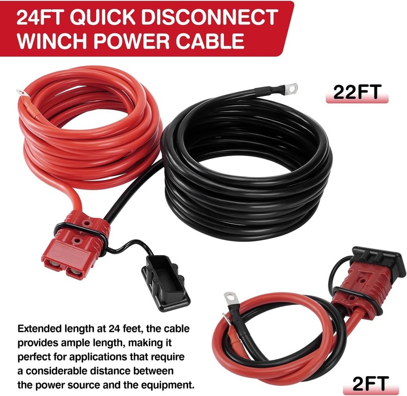 24 FT Quick Disconnect Winch Power Cable, 6 Gauge 6 AWG Wiring For Winch Trailer gallery