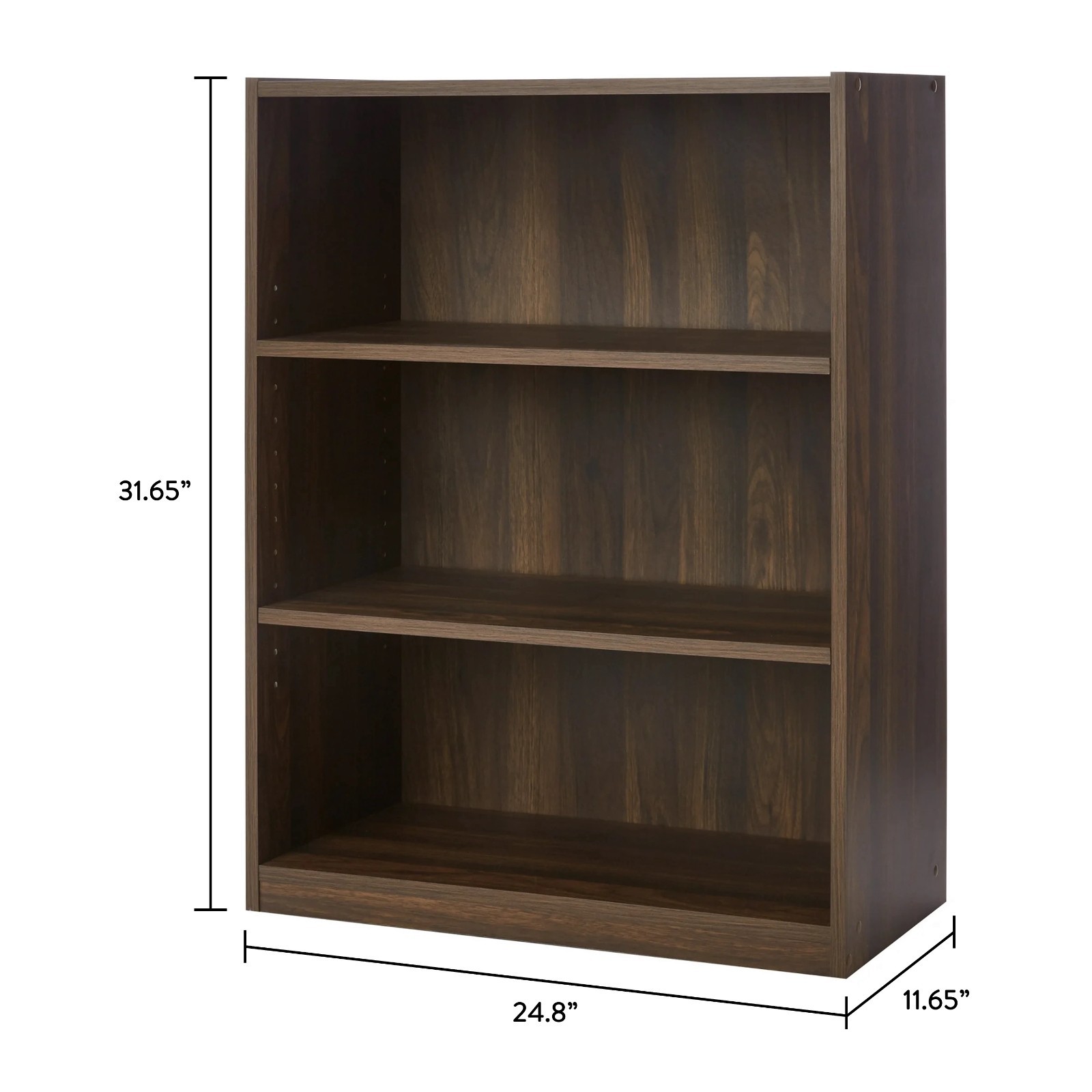 3 Shelf Wood Bookcase Wide Storage Display Bookshelf Adjustable Shelving Canyon gallery