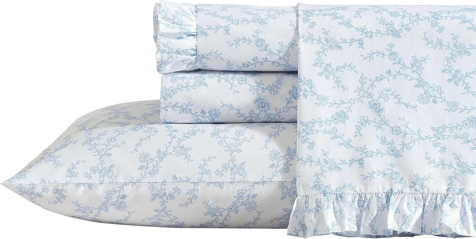 Laura Ashley Victoria Blue King Sheet Set, Breathable Cotton Percale Bedding gallery