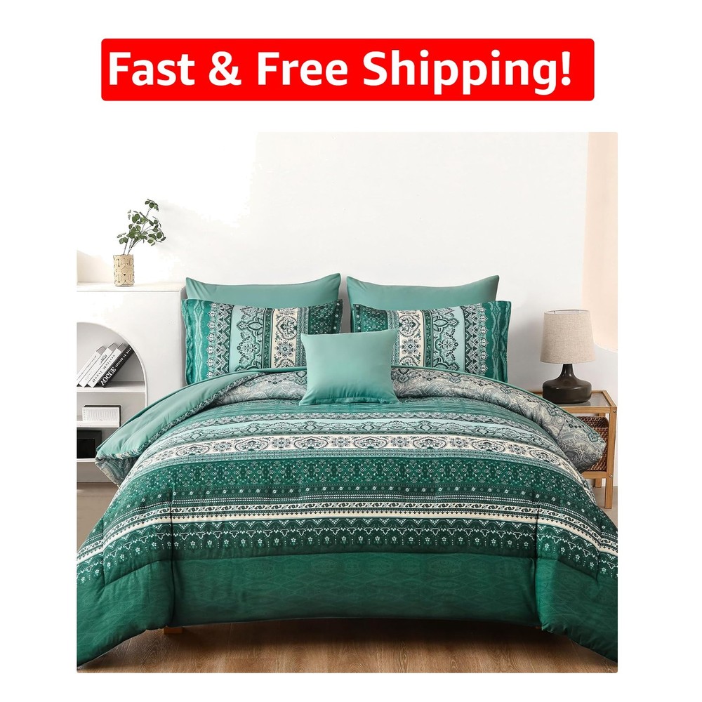 Transform Your Space with Luxurious Teal Green 8-Piece Bohemian Bedding Set