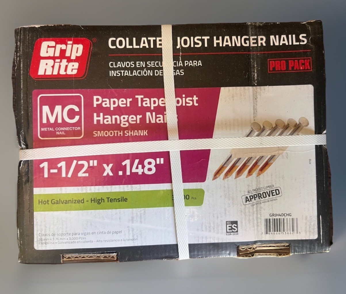 Grip Rite 3000pc 1-1/2" .148" Collated Joist Hanger Nails Paper Tape GRJH4DCHG gallery