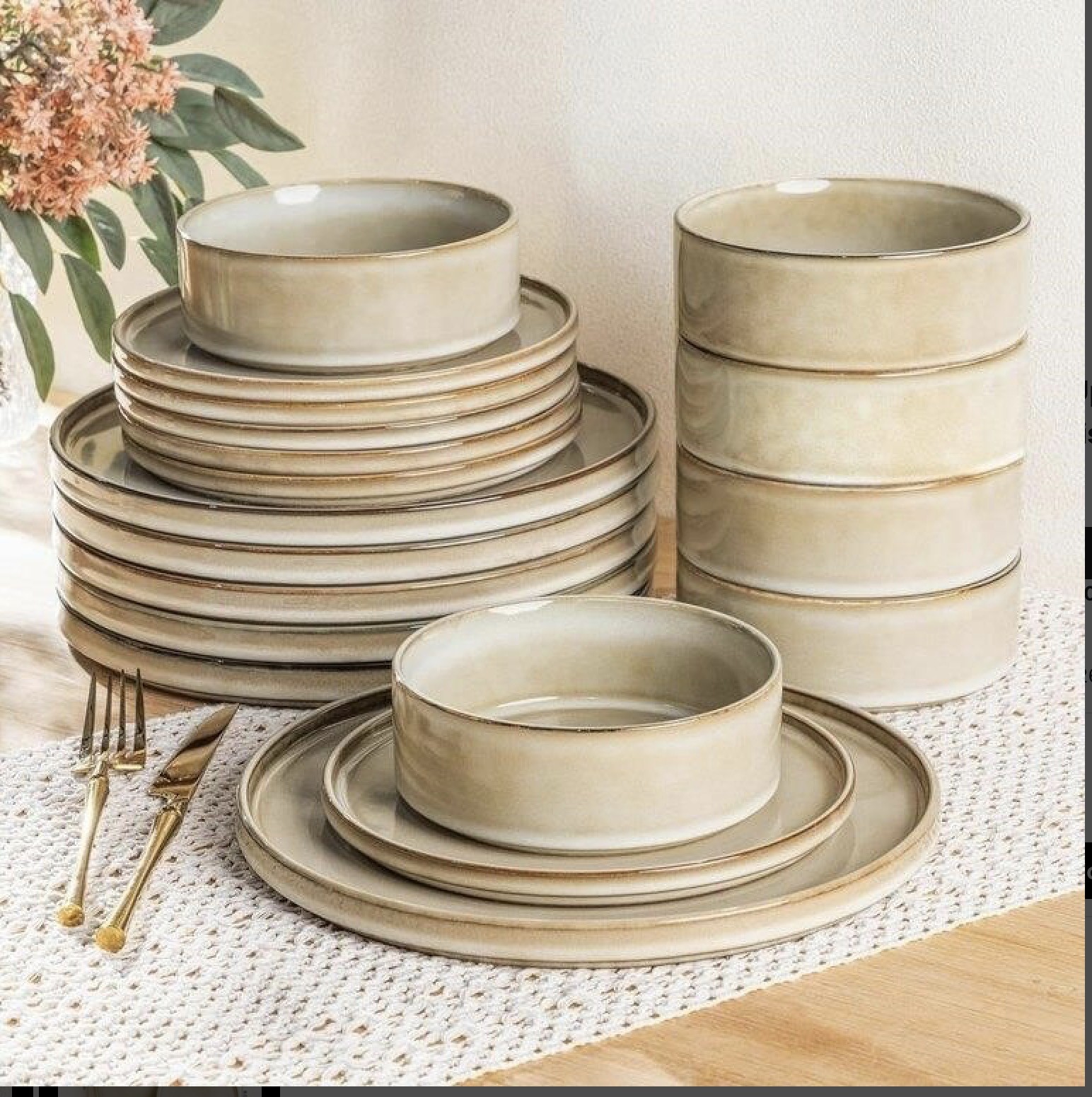 Stoneware Dinnerware handcrafted 18pc, set serves 6, Cappuccino gallery